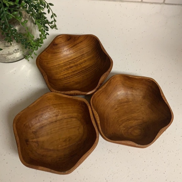 Mid Century Modern Teak Wood Salad nuts snacks Bowls Set of 3 home decor - Picture 8 of 12